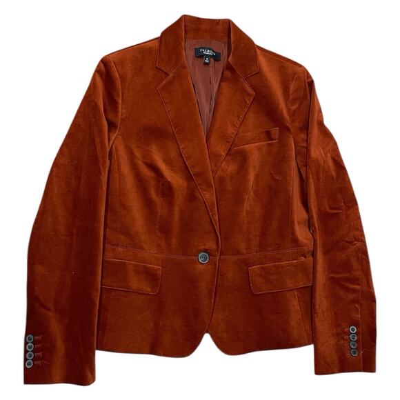 TALBOTS Blazer Womens 12 Rust Burnt Orange Velvet Jacket Fitted Academia Preppy - Picture 1 of 8